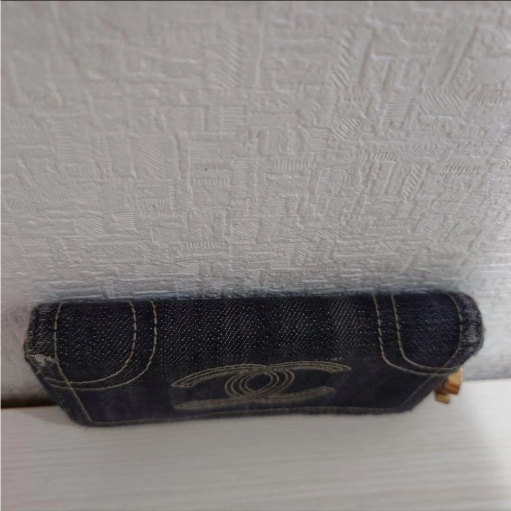 Chanel Wallet Denim Zip Around Zippy Rare CC Charm Coin Case Card Holder Mini